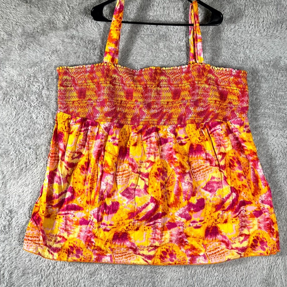 Lane Bryant Tank Top Womens 26-28 Multicolor Abstract Smocked Square Neck Modern
